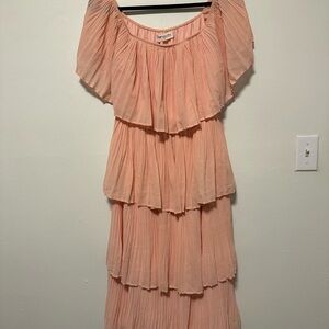 Elegant Peach Off-Shoulder Tiered Dress